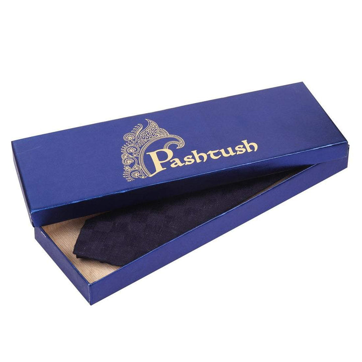 Pashtush Shawl Store Tie Pashtush Mens Pashmina Necktie, Checkered Design, Free Size, Crossroads Oxford Navy