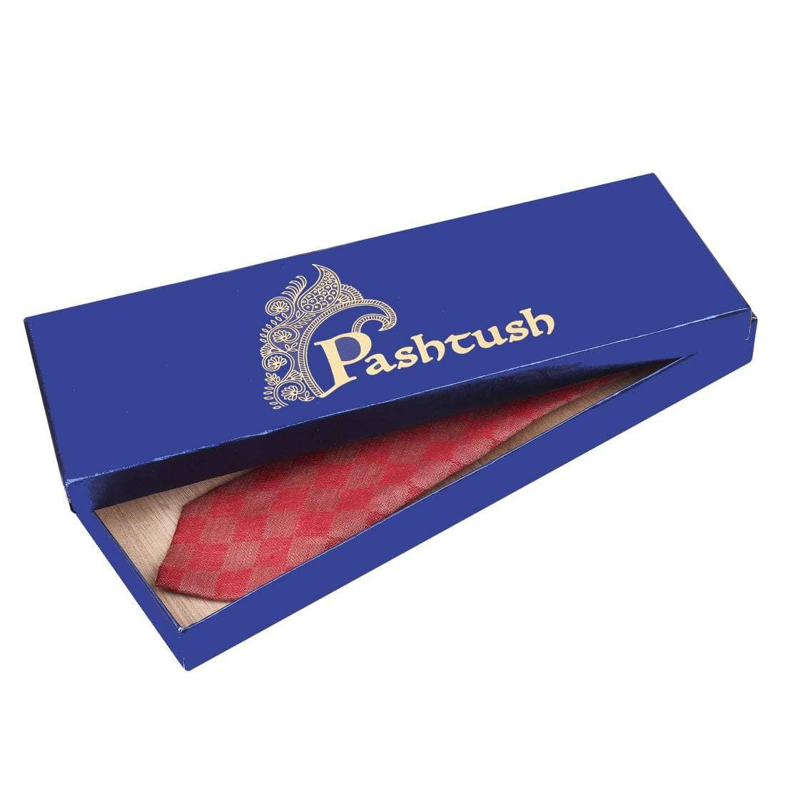 Pashtush Shawl Store Tie Pashtush Mens Pashmina Necktie, Checkered Design, Free Size, Cupertino Red