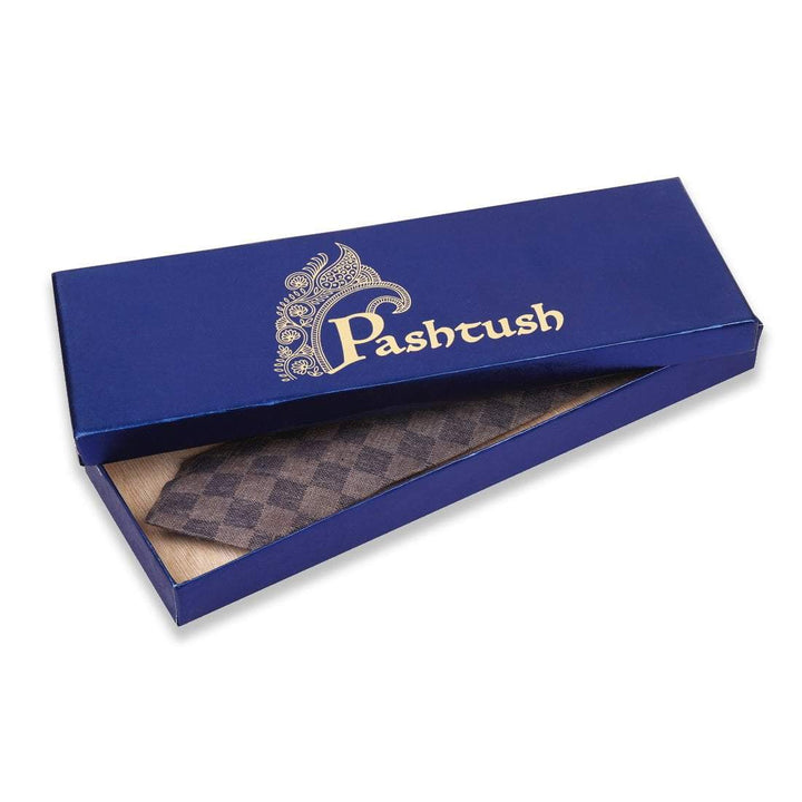 Pashtush Shawl Store Tie Pashtush Mens Pashmina Necktie, Checkered Design, Free Size, Delvin Oxford Blue