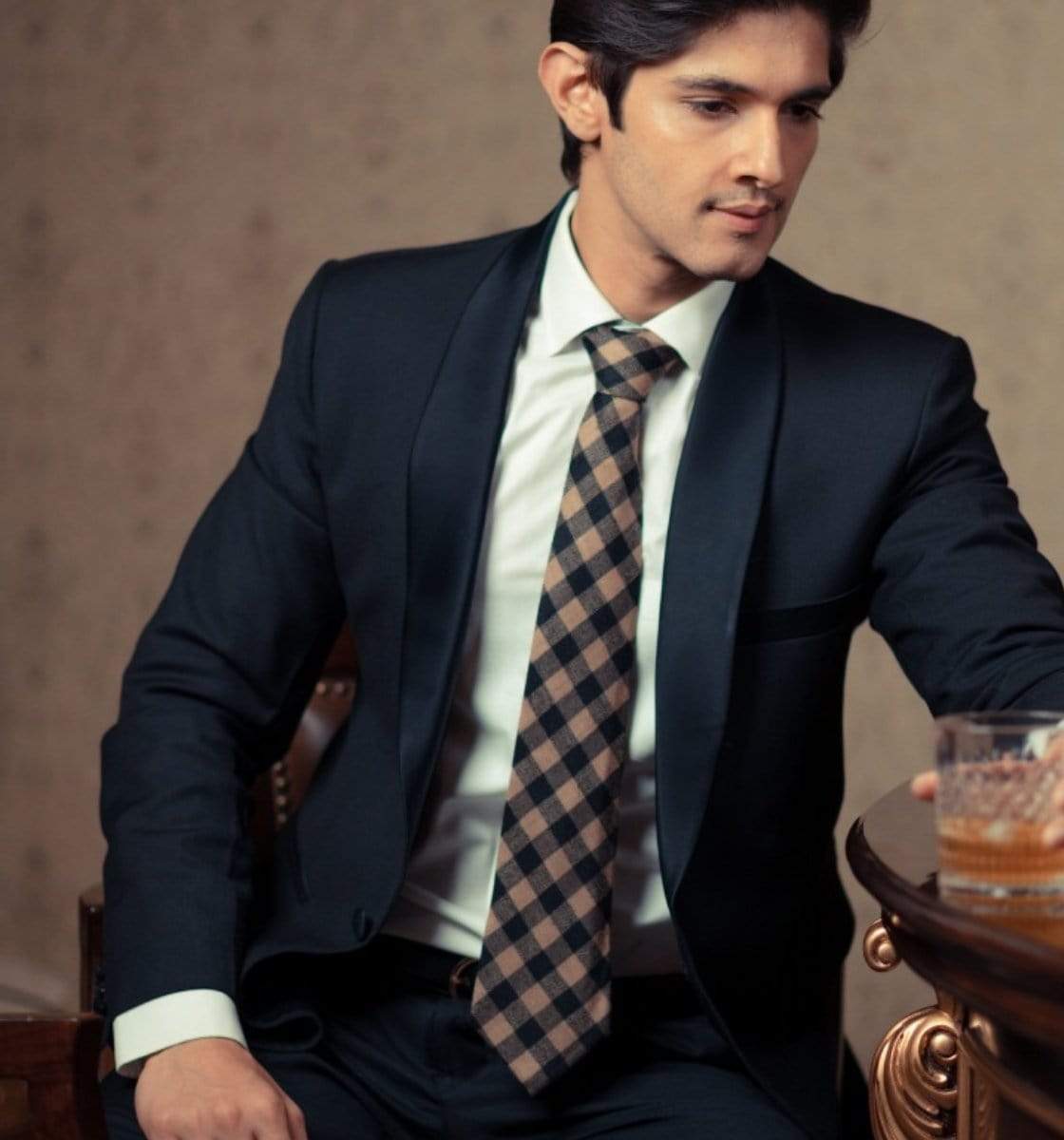 Pashtush Mens  Necktie, Soft And Luxurious, Checkered Design, Extra Fine Ties For Men, Free Size