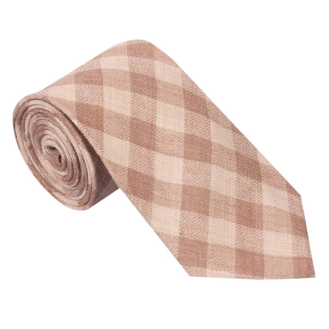 Pashtush Shawl Store Tie Pashtush Mens Pashmina Necktie, Soft and Luxurious, Checkered Design, Free Size, Cairo Beige