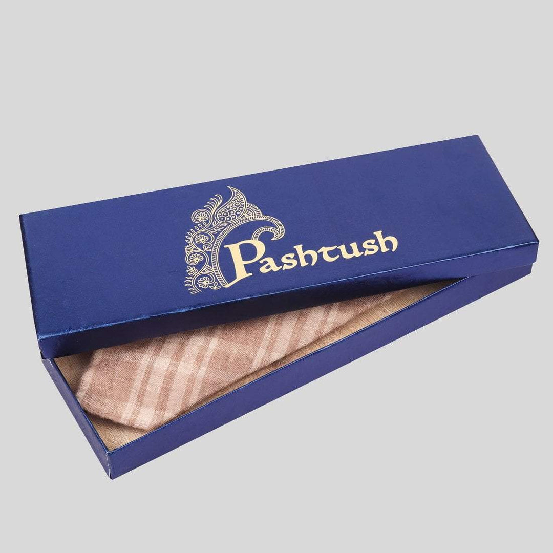 Pashtush Shawl Store Tie Pashtush Mens Pashmina Necktie, Soft and Luxurious, Checkered Design, Free Size, Cairo Beige