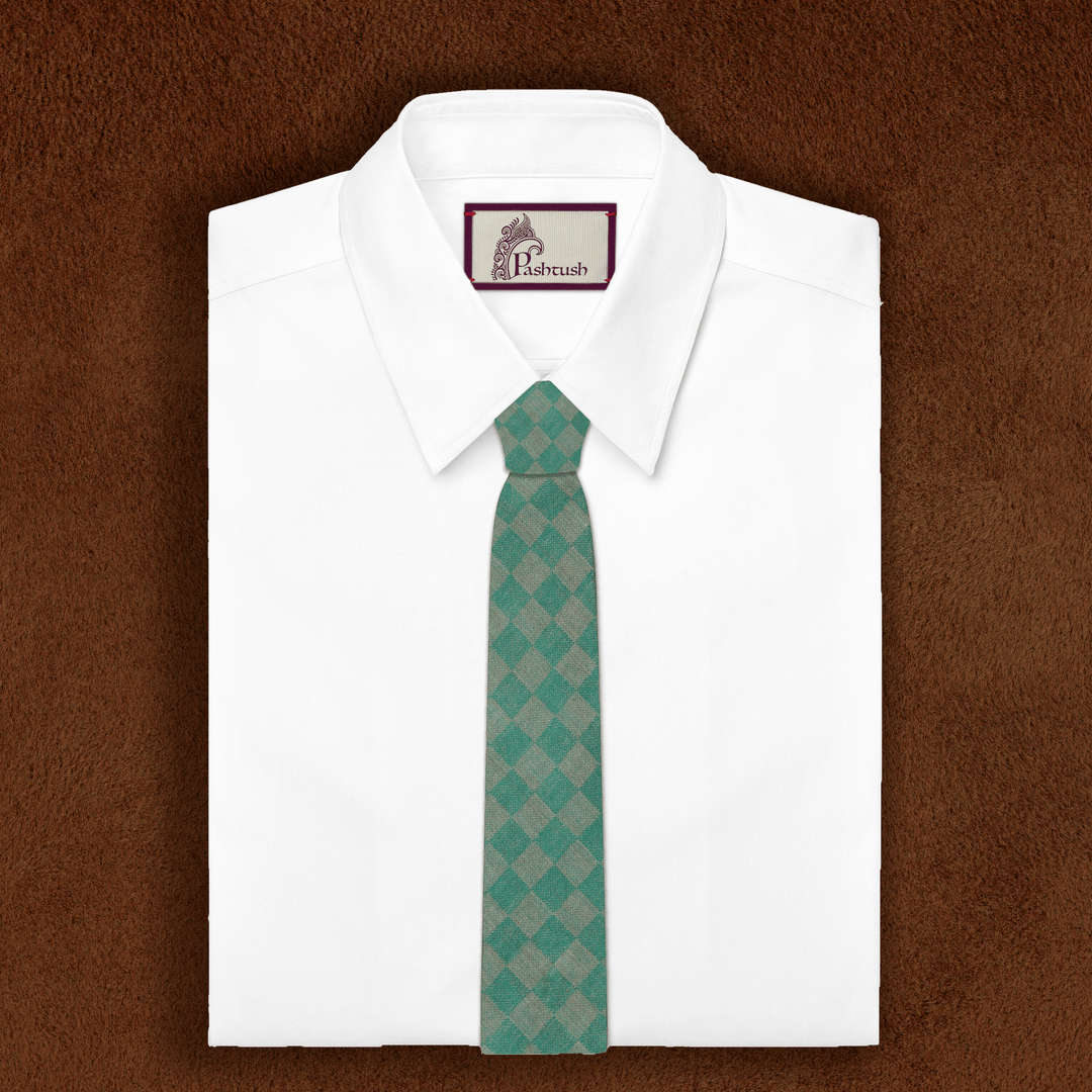 Pashtush Mens  Necktie, Soft And Luxurious, Checkered Design, Free Size, Marlon Green