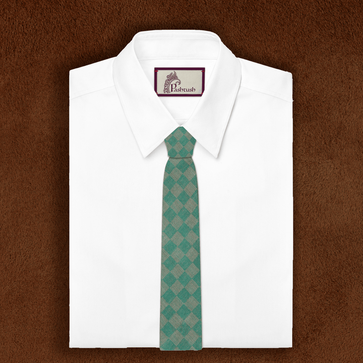 Pashtush Mens  Necktie, Soft And Luxurious, Checkered Design, Free Size, Marlon Green
