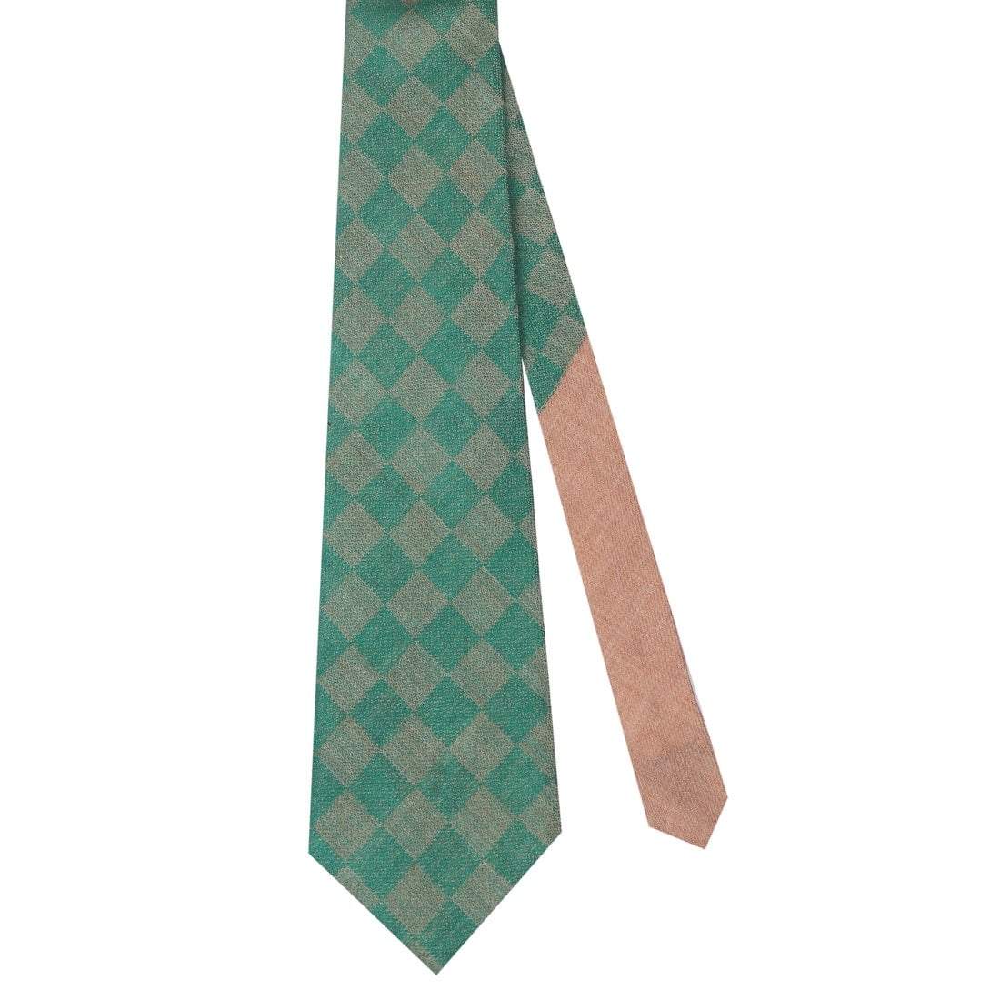 Pashtush Shawl Store Tie Pashtush Mens Pashmina Necktie, Soft and Luxurious, Checkered Design, Free Size, Marlon Green