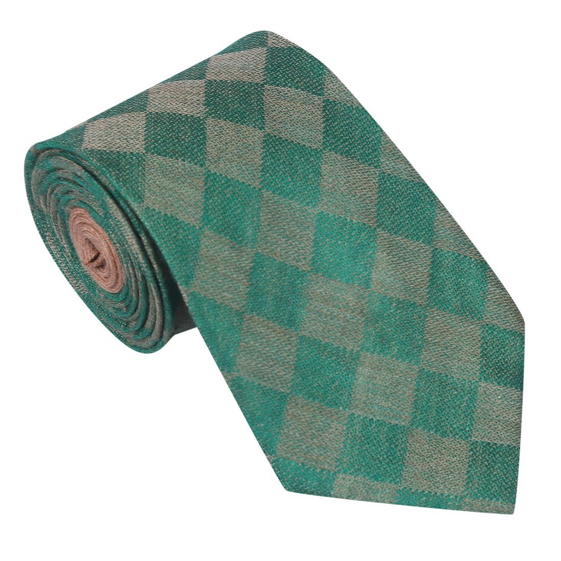 Pashtush Shawl Store Tie Pashtush Mens Pashmina Necktie, Soft and Luxurious, Checkered Design, Free Size, Marlon Green