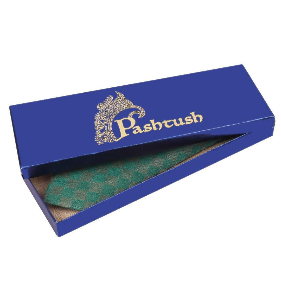 Pashtush Shawl Store Tie Pashtush Mens Pashmina Necktie, Soft and Luxurious, Checkered Design, Free Size, Marlon Green