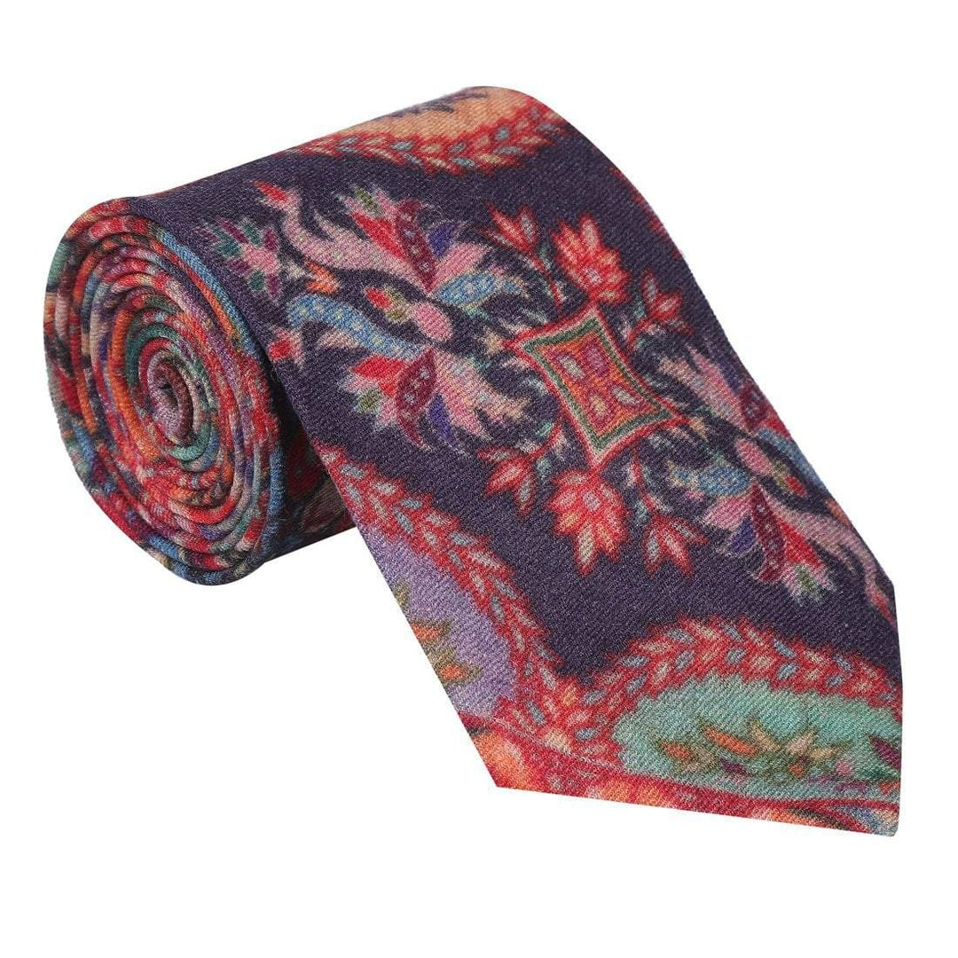 Pashtush Shawl Store Tie Pashtush Mens Printed Pashmina Wool Necktie, Free Size, Mayan Garden Print
