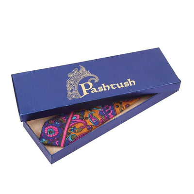 Pashtush Shawl Store Tie Pashtush Mens Printed Pashmina Wool Necktie, Free Size Mustard