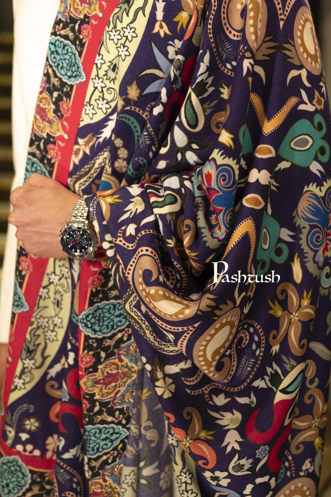 Pashtush India 100x200 Pashtush Mens Printed Stole, Multicoloured, 100% Pure Wool (Woolmark Certified)