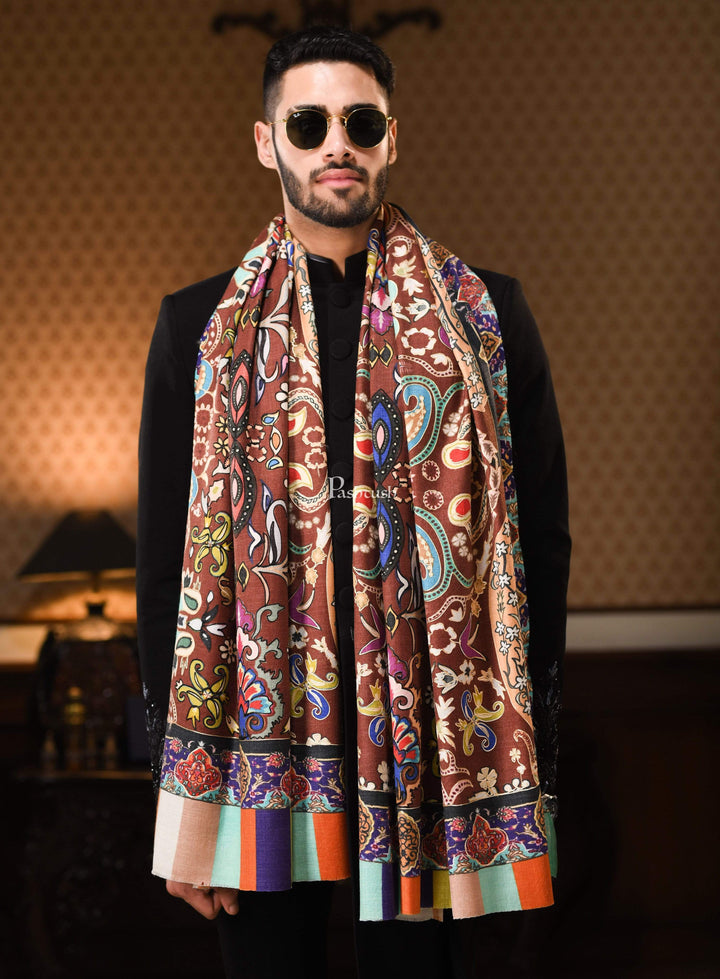 Pashtush India 100x200 Pashtush Mens Printed Stole, Multicoloured, 100% Pure Wool (Woolmark Certified)