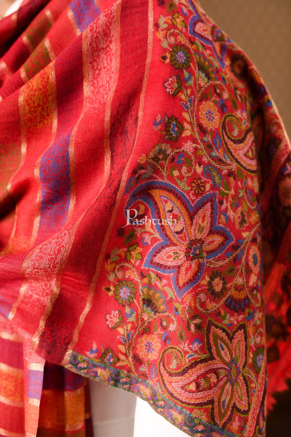 Pashtush India 70x200 Pashtush Mens Pure Wool Striped Kaani Stole