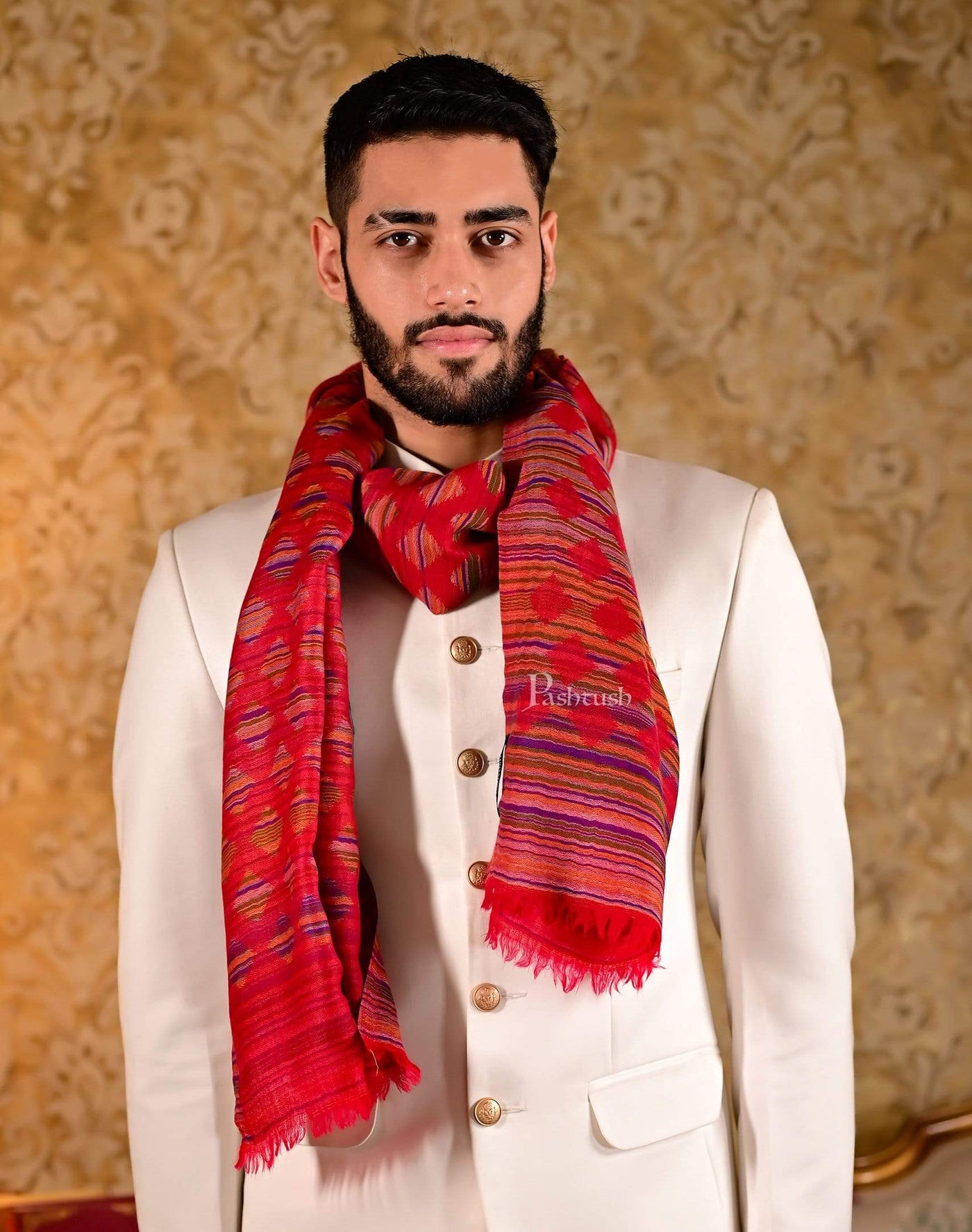 Pashtush India 70x200 Pashtush Mens Reversible Stole, 100% Pure Wool With Woolmark Certification, Multi coloured