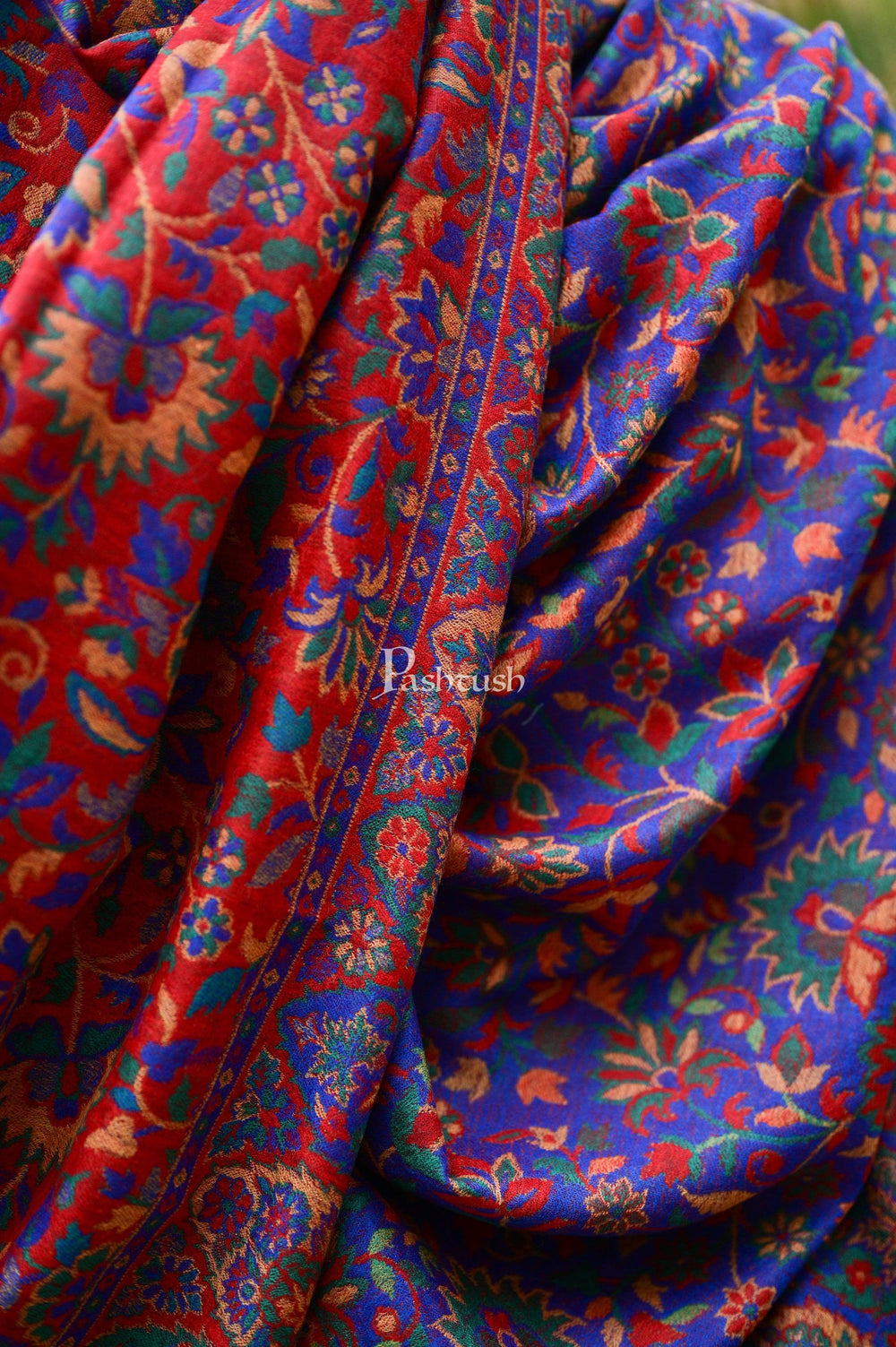 Pashtush India 100x200 Pashtush Mens Reversible Twin Color 100% Pure Wool Ring Soft Kaani Weave Shawl, Woolmark Certified