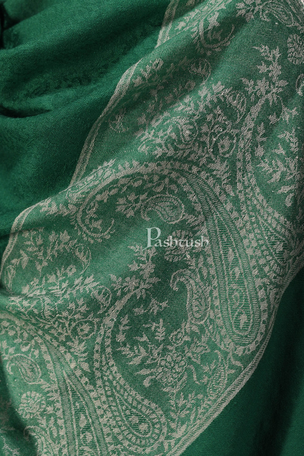 Pashtush India Mens Scarves Stoles and Mufflers Pashtush Mens Scarf With Chanting Paisleys Design, Soft And Warm, Emerald Green