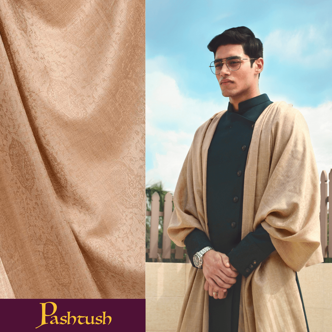 Pashtush India Shawl Pashtush Mens Shawl, Fine Wool Jacquard Weave, Soft and Light Weight