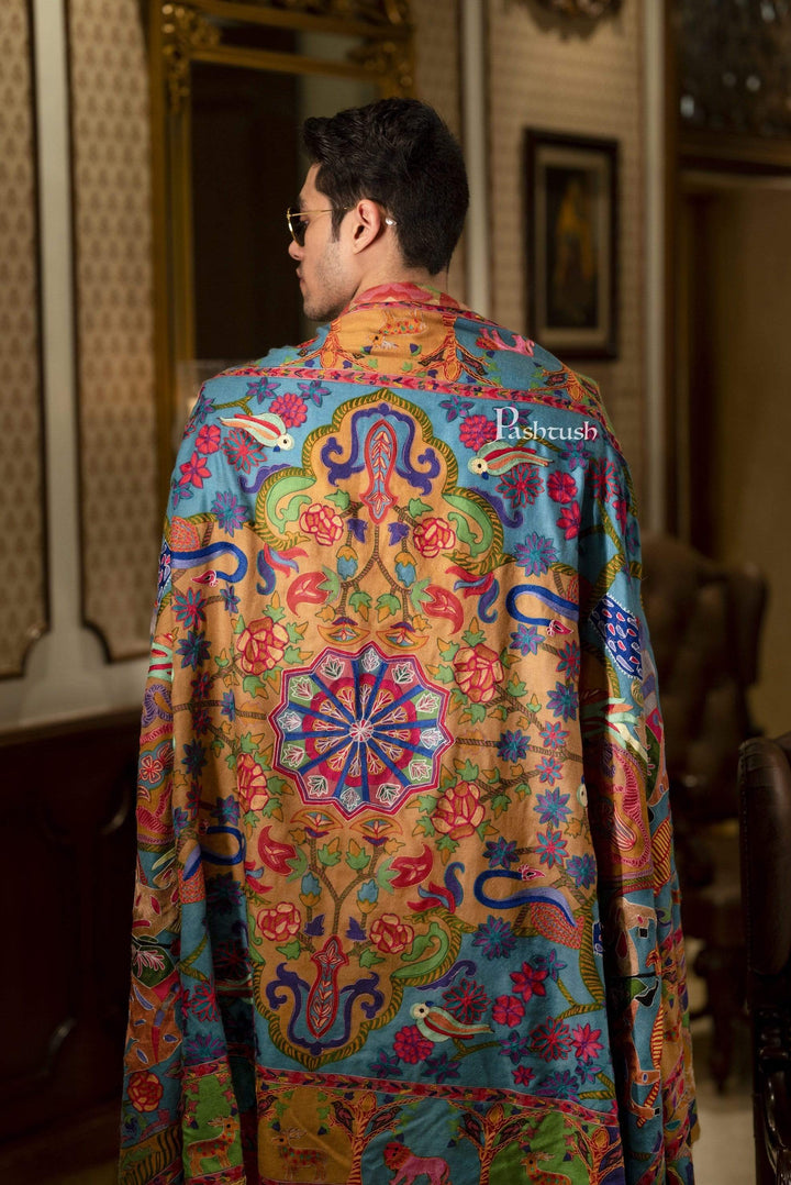 Pashtush India 100x200 Pashtush Mens Shikaar-dar Hand Embroidered, Shawl in Pure Wool (certified)