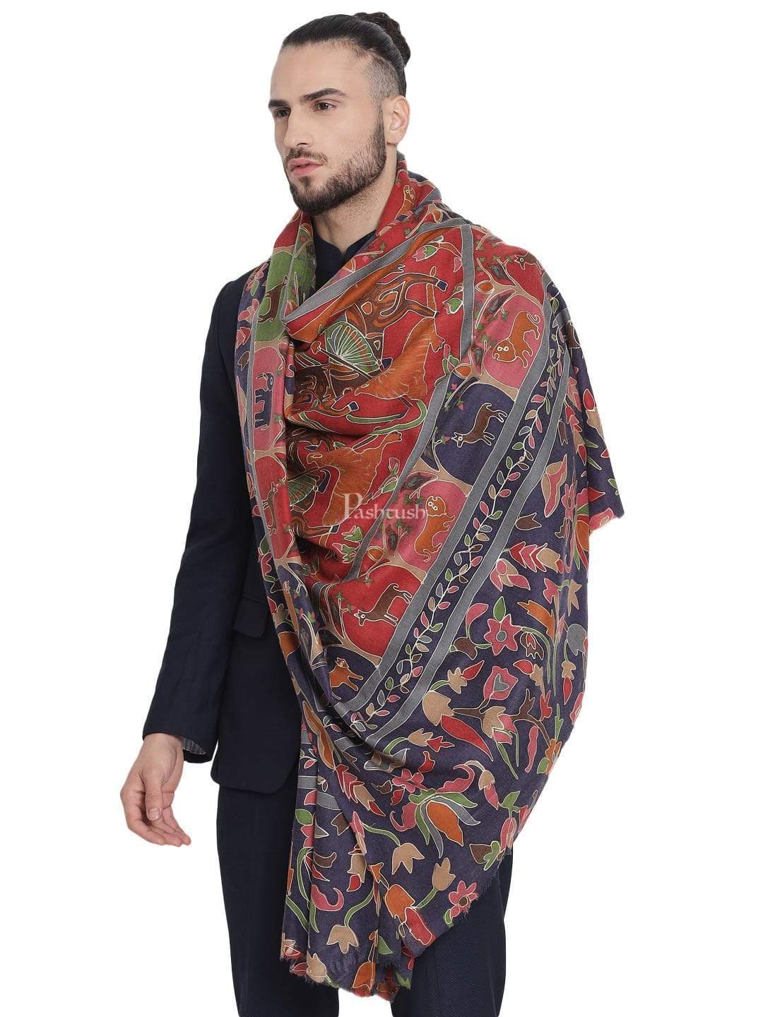 Pashtush India 114x228 Pashtush Mens Shikaar-Dar Hand Embroidered, Shawl In Fine Wool