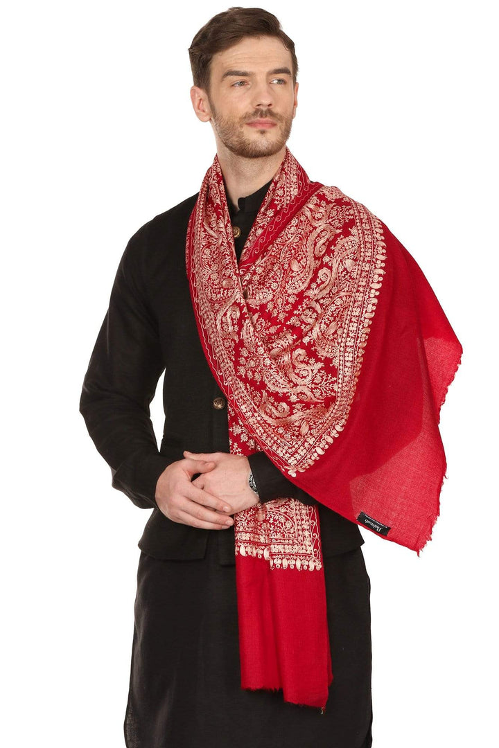 Pashtush Mens Silk-Fine Wool Fine Wool, Nalki Embroidery Needlework Stole