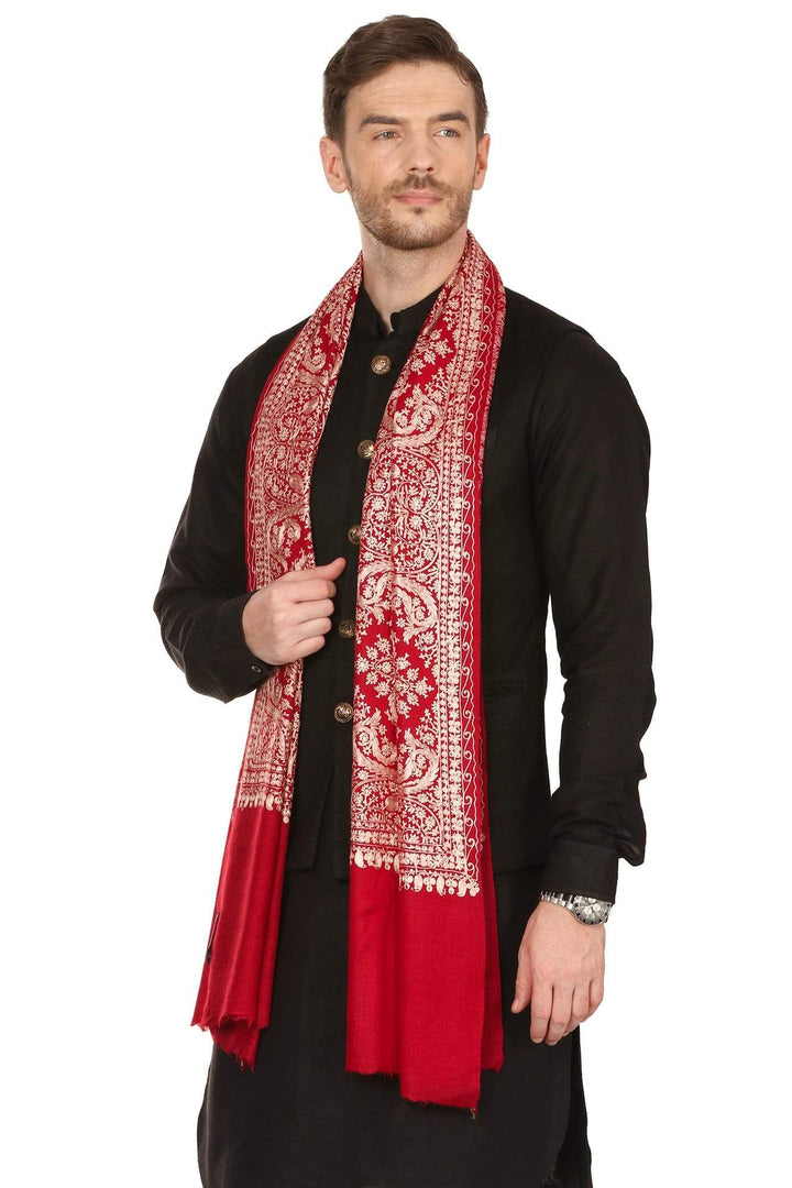 Pashtush Mens Silk-Fine Wool Fine Wool, Nalki Embroidery Needlework Stole