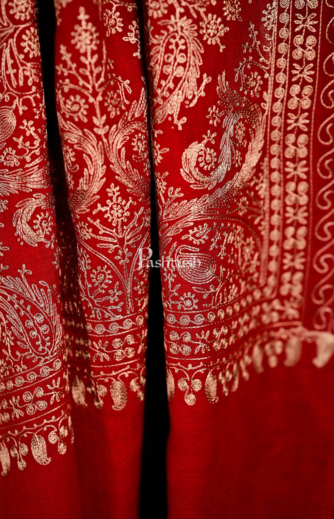 Pashtush India 70x200 Pashtush Mens Silk-Pashmina Fine Wool, Nalki Embroidery Needlework Stole