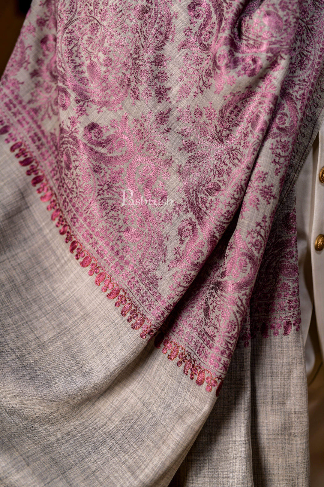 Pashtush India 70x200 Pashtush Mens Silk-Pashmina Fine Wool, Nalki Embroidery Needlework Stole