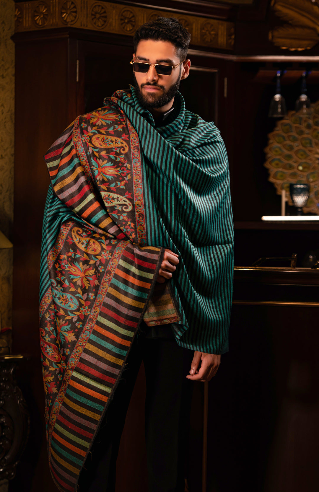 Pashtush India Mens Shawls Gents Shawl Pashtush Mens Soft Wool Cashmere Blended Stole With Ethnic Weave Palla, Multicolour