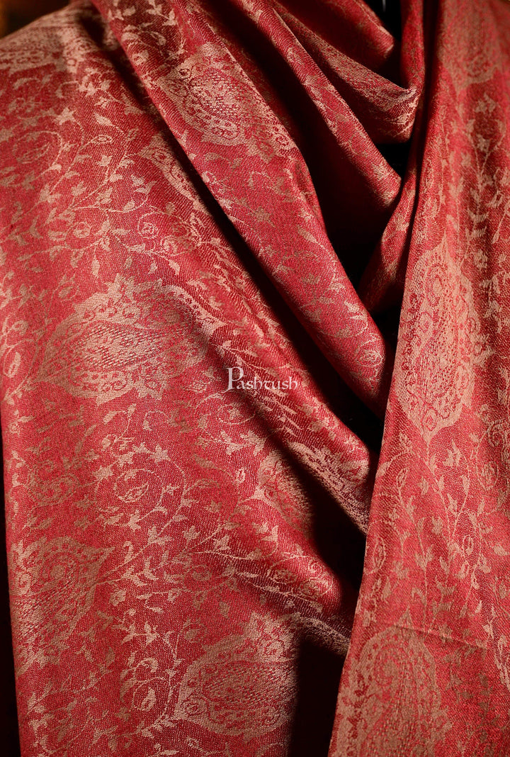 Pashtush India 70x200 Pashtush Mens Soft Wool, Reversible Stole Scarf, Self Paisley Weave, Ruby