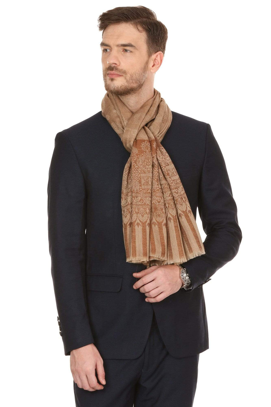 Pashtush Mens Stole Scarf, Extra Soft Wool - Taupe