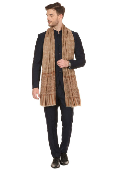 Pashtush Mens Stole Scarf, Extra Soft Wool - Taupe