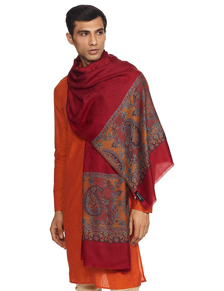 Pashtush India 100x200 Pashtush Mens Stole, Soft Wool with Ambi Weave Palla, Maroon