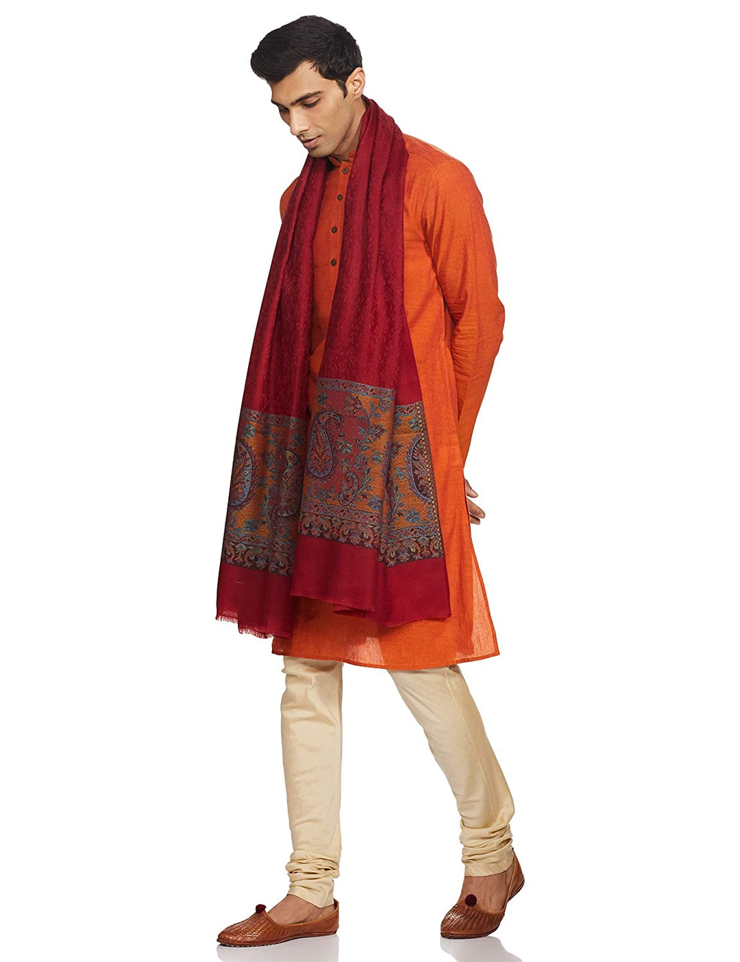 Pashtush India 100x200 Pashtush Mens Stole, Soft Wool with Ambi Weave Palla, Maroon