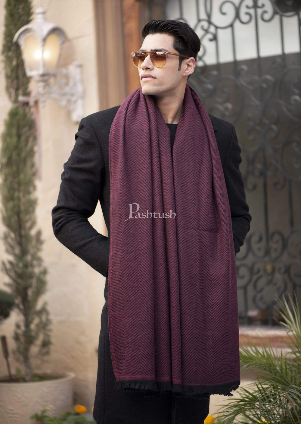 Pashtush India 100x200 Pashtush Mens Thick and Warm Woollen Scarf, Blowout Burgundy