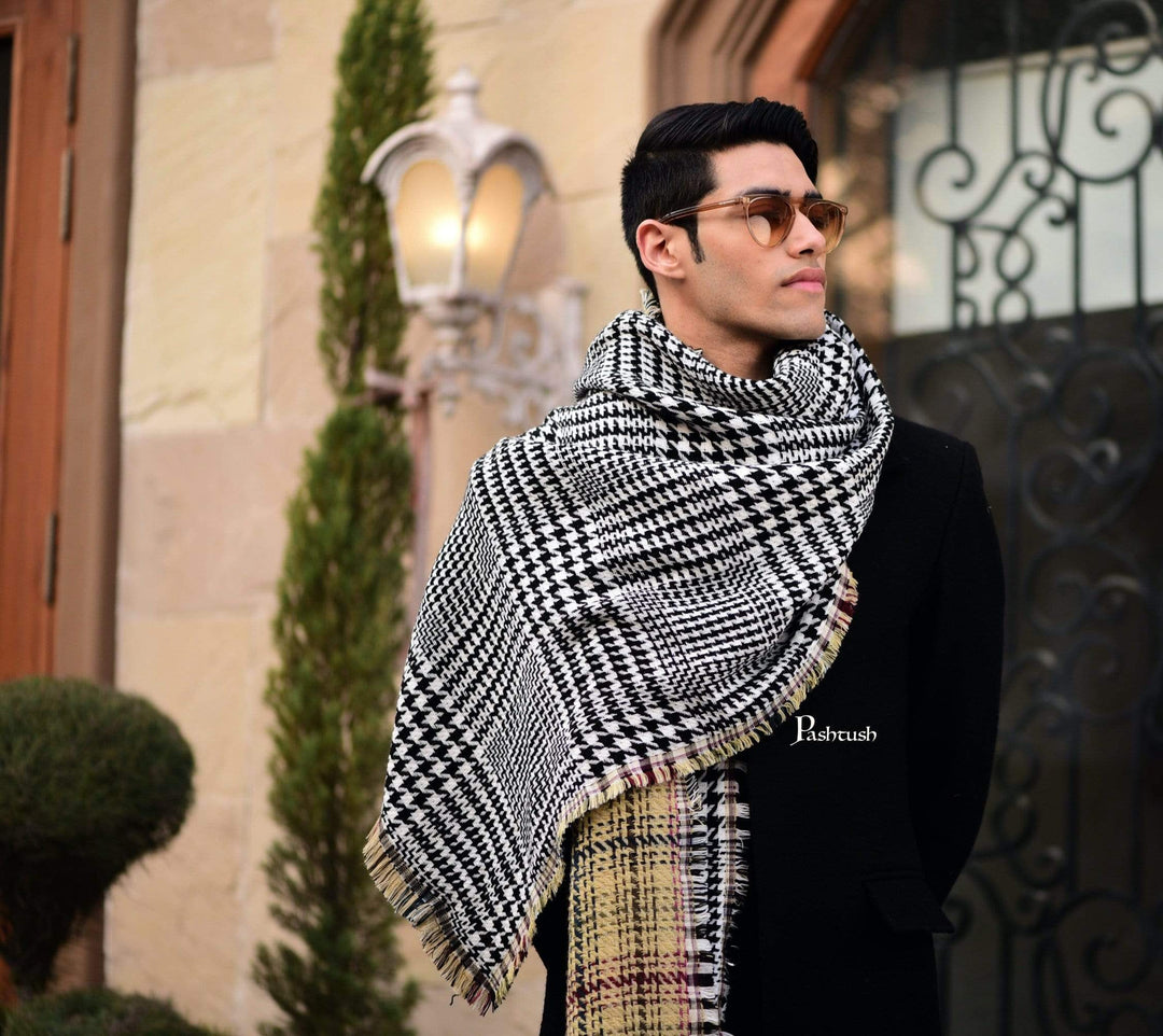 Pashtush Mens Thick And Warm Woollen Scarf, Reversible Checks