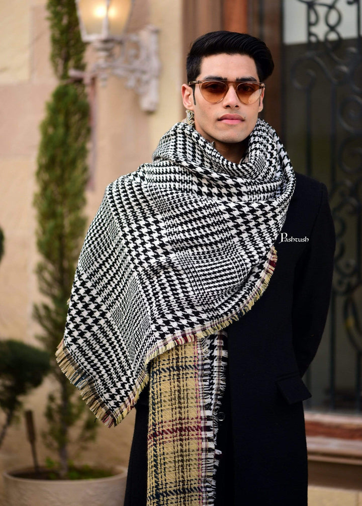 Pashtush India 70x200 Pashtush Mens Thick and Warm Woollen Scarf, Reversible Checks