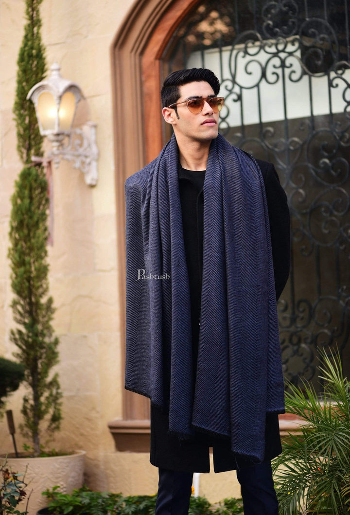 Pashtush India 100x200 Pashtush Mens Thick and Warm Woollen Scarf, Space Blue