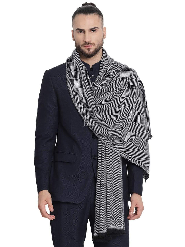 Pashtush India 70x200 Pashtush Mens Thick and Warm Woollen Stole, Smoked Grey