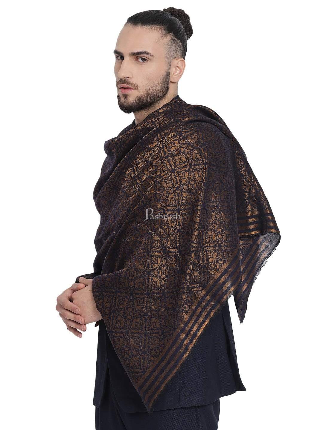 Pashtush India 100x200 Pashtush Mens Twilight Collection, Jacquard Stole, With Metallic Thread Weave, Fine Wool