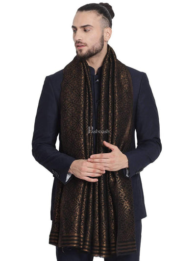 Pashtush India 70x200 Pashtush Mens Twilight Collection, Jacquard Stole, With Metallic Thread Weave, Fine Wool