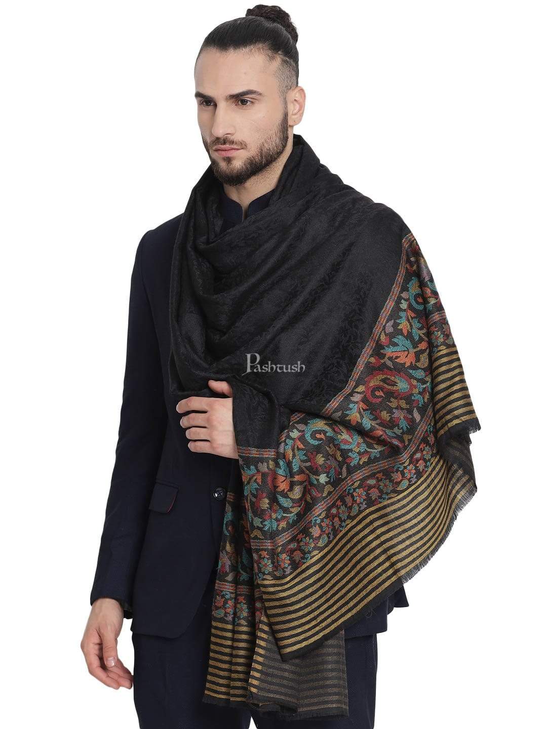 Pashtush India 100x200 Pashtush Mens Wool Soft Wool Cashmere Blended Shawl with Ethnic Weave Palla