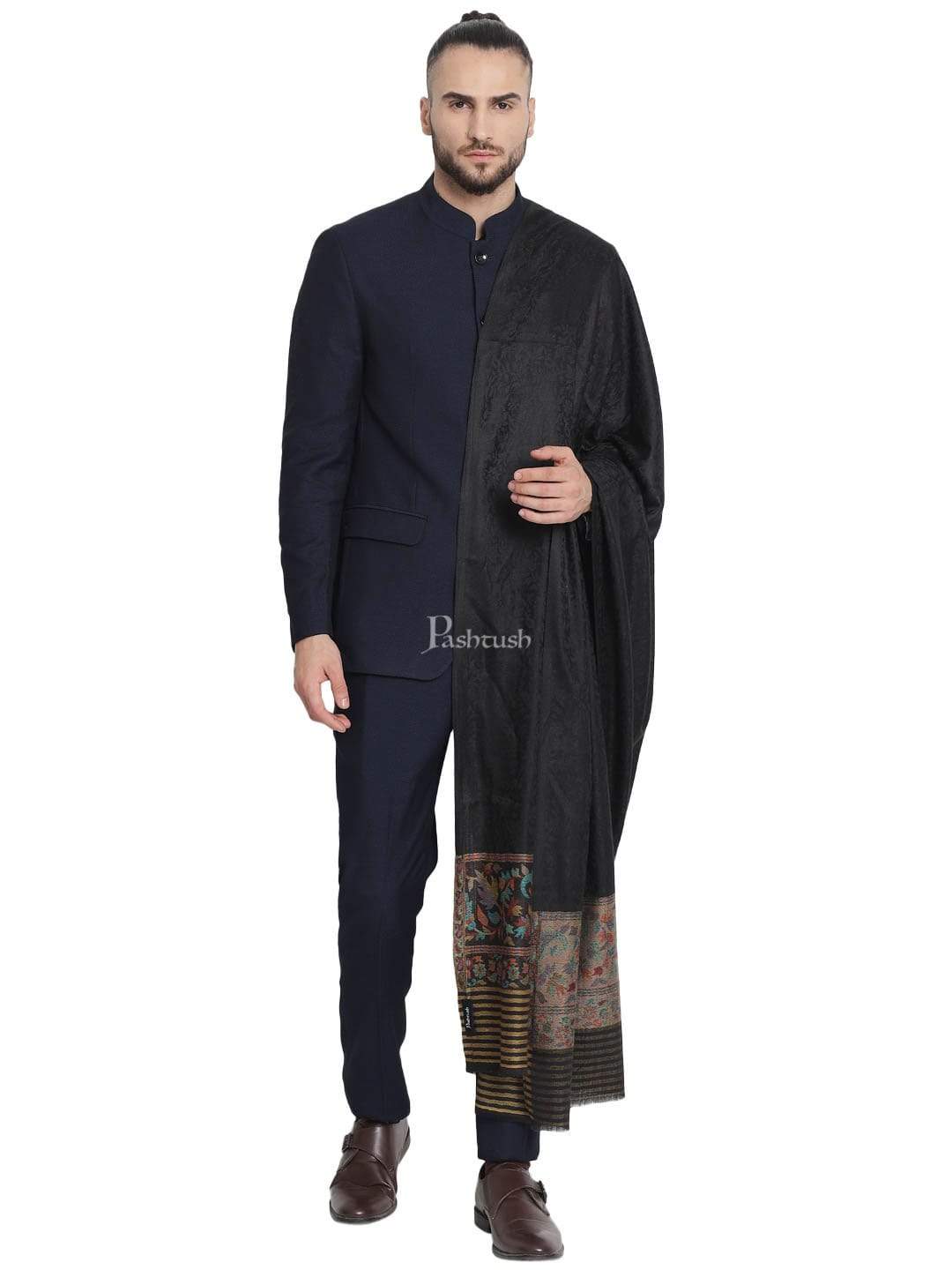 Pashtush India 100x200 Pashtush Mens Wool Soft Wool Cashmere Blended Stole with Ethnic Weave Palla