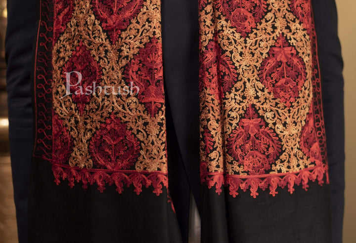 Pashtush India 100x200 Pashtush Mens Woollen, Aari Embroidery Stole, Black