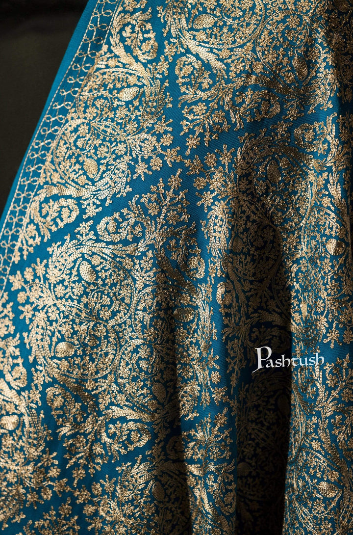 Pashtush India 70x200 Pashtush Mens Woollen, Silky Embroidery Stole, Royal Blue