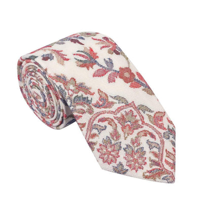 Pashtush Shawl Store Tie Pashtush Mens Woven Jacquard Necktie, Tie for men, Bright Colours, Free Size, Ivory