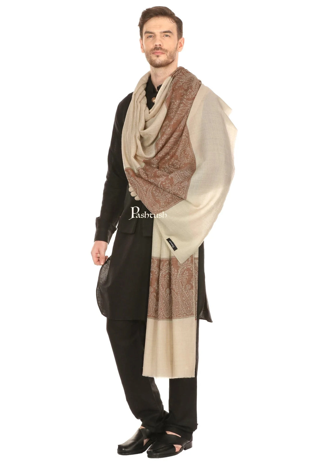 Pashtush India Mens Shawls Gents Shawl Pashtush Mens Woven Jacquard Shawl, Fine Wool, Extra Soft And Warm