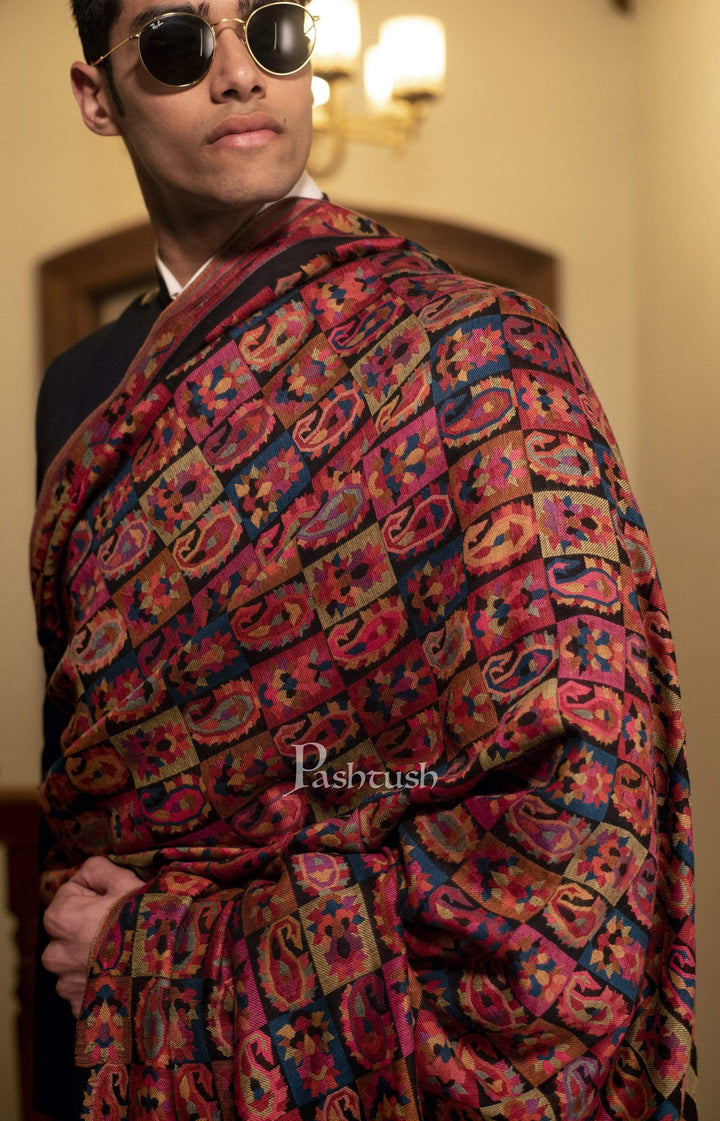 Pashtush India 127x254 Pashtush Mens Woven Kaani Shawl, Mens Lohi , Full Size, Fine Soft Wool