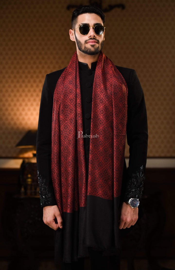 Pashtush India 114x228 Pashtush Mens Woven Paisley, Self Shawl, In Extra Soft Fine Wool, Large Wrap Size