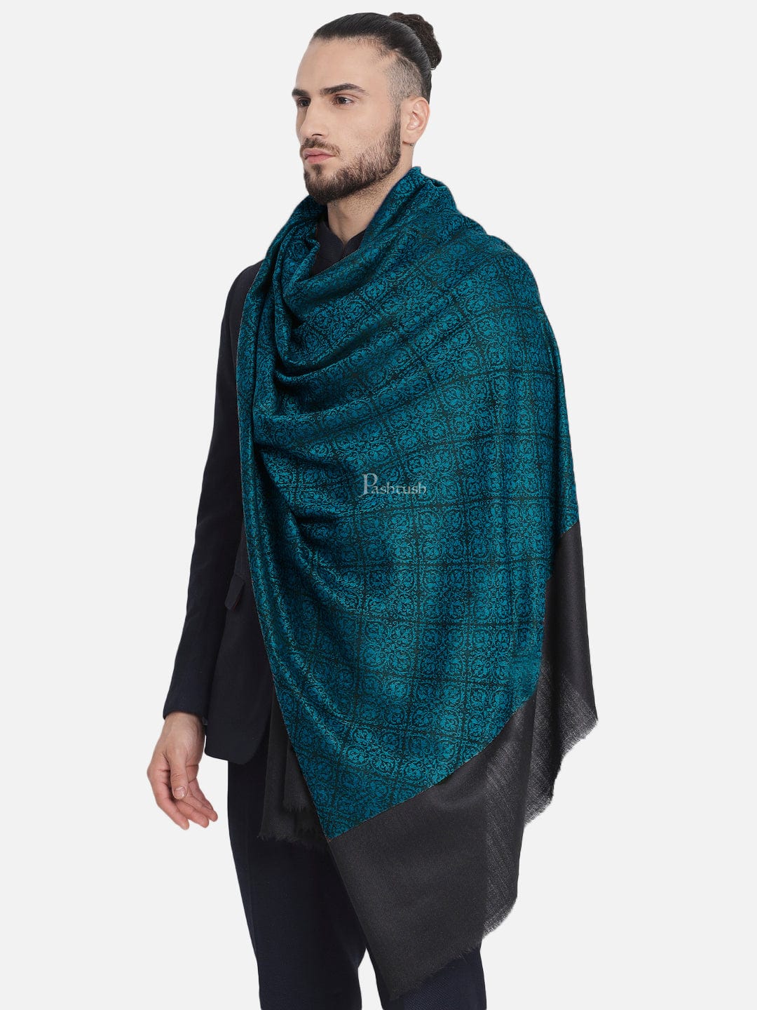 Pashtush India Mens Shawls Gents Shawl Pashtush Mens Woven Paisley, Self Shawl, In Extra Soft Fine Wool, Large Wrap Size