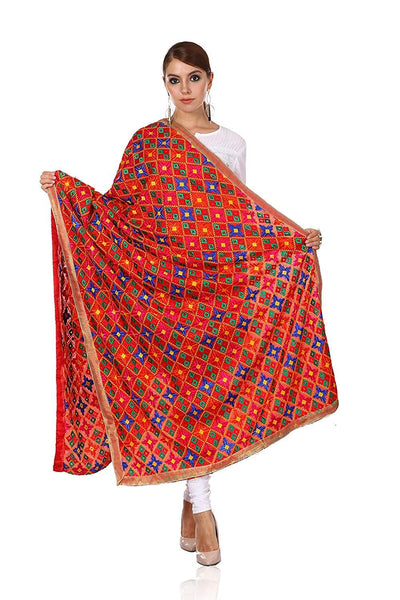 Pashtush Phulkari Dupatta, Punjabi Silken Thread Embroidery For Women