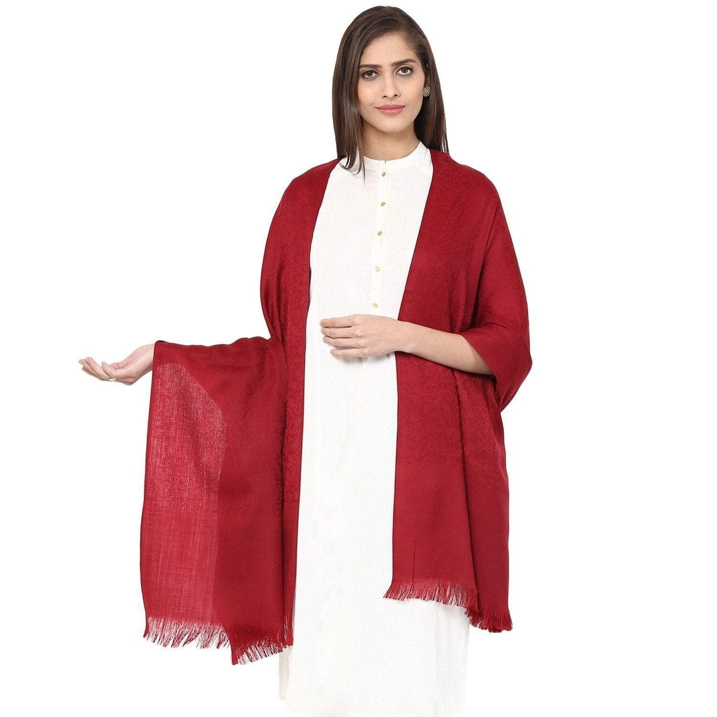 Pashtush India 100x200 Pashtush Self Paisley Weave Shawl, Fine Wool, Maroon